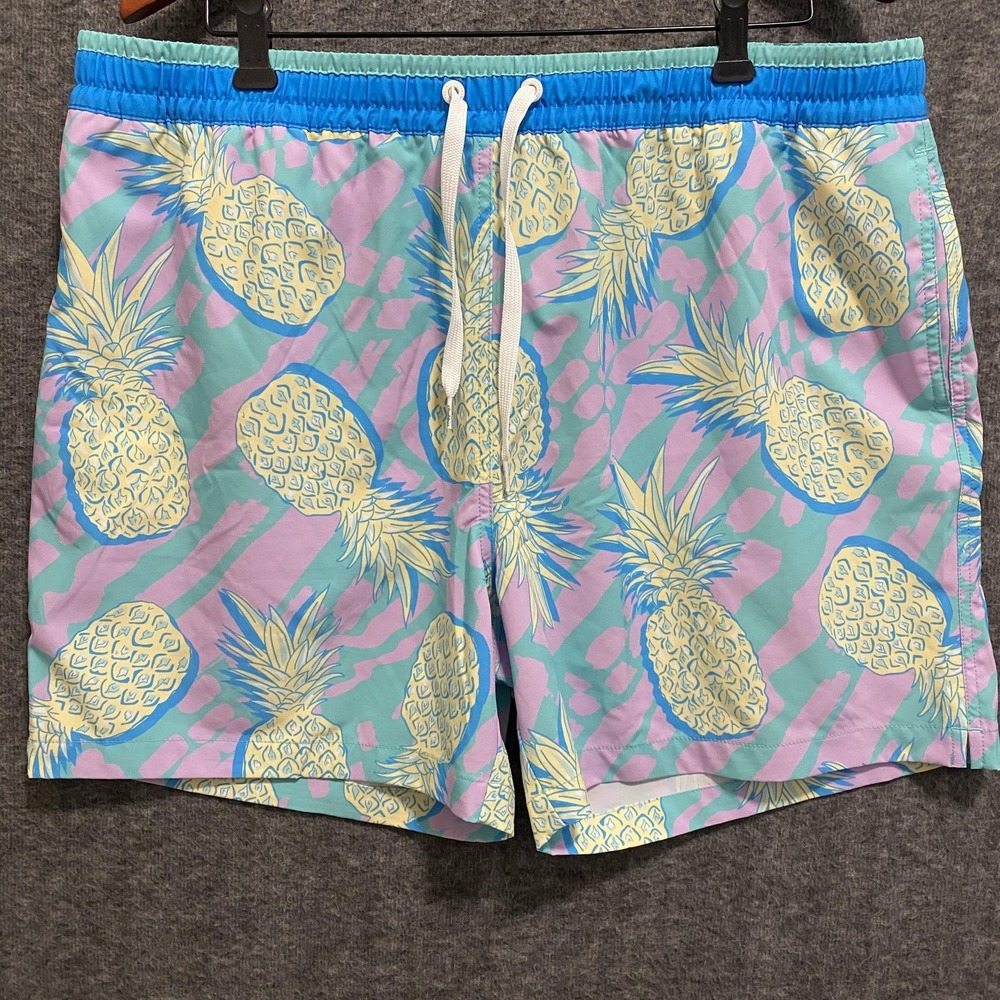 Chubbies The Low Tides Swim Trunks Mens 2XL Blue Pink Pineapple Print Mesh Beach
